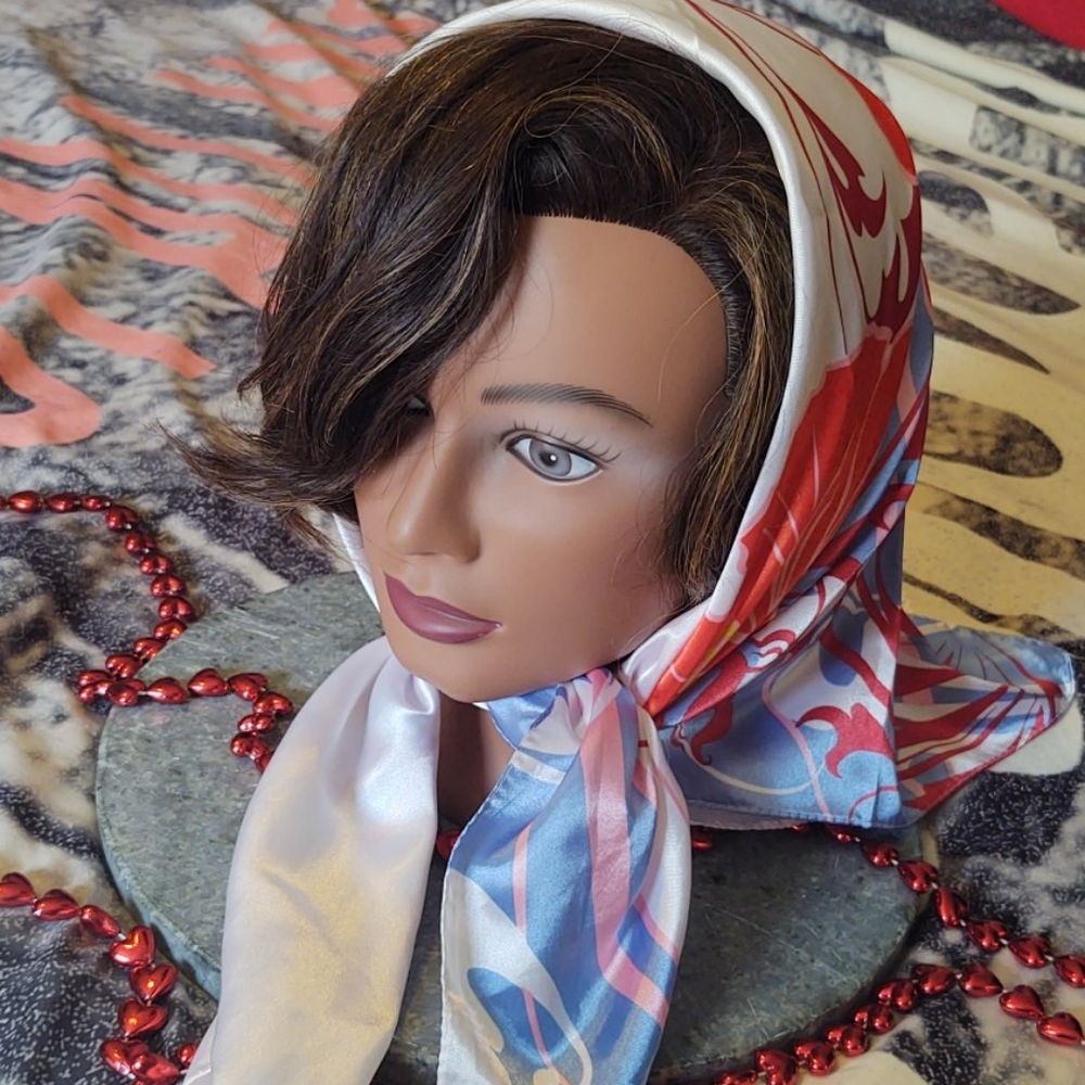 White Silky Red Flower Print Scarf